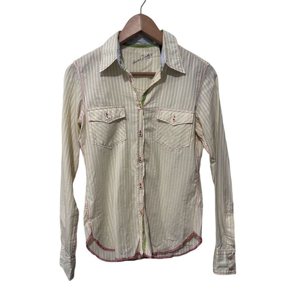 Arnold Zimberg Striped Cotton Blend Long Sleeve Button Up Shirt Yellow White S